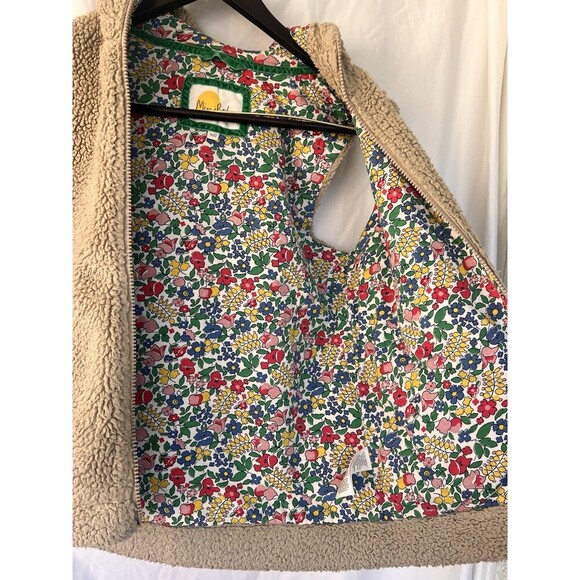 MINI BODEN SHERPA FLEECE VEST Girls Size 11-12Y Hooded Floral Lining Full Zip - Picture 7 of 9